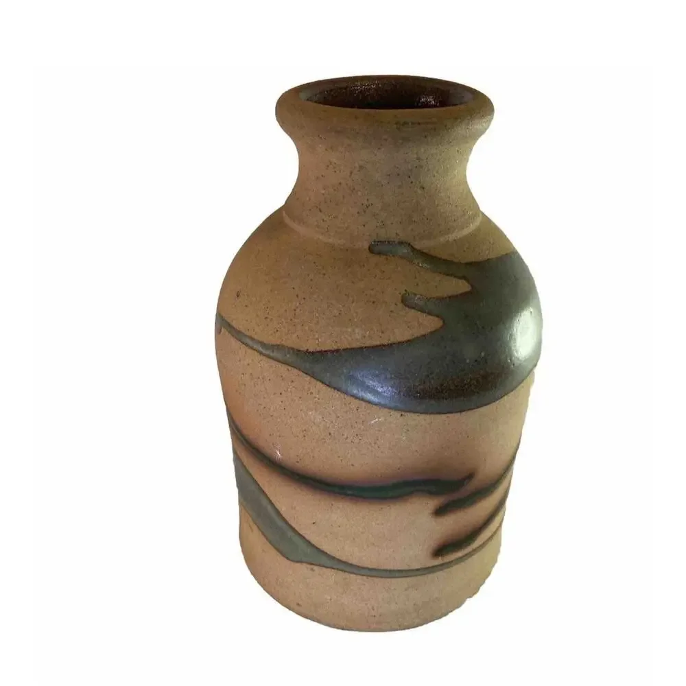 Vtg Alfadom Stoneware Vase Drip Glaze Signed Dominican Studio Pottery Earth Tone